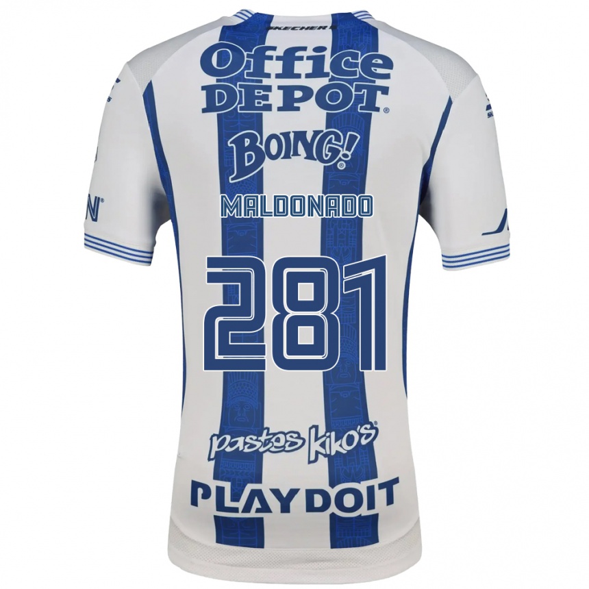 גברים כדורגל Iker Maldonado #281 לבן כחול צי ג'רזי ביתית 2026/27