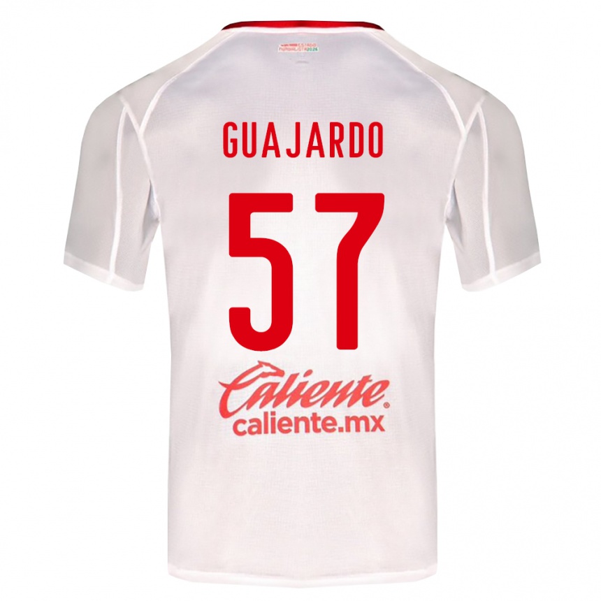 גברים כדורגל Dylan Guajardo #57 לבן ירוק אדום הרחק ג'רזי 2026/27