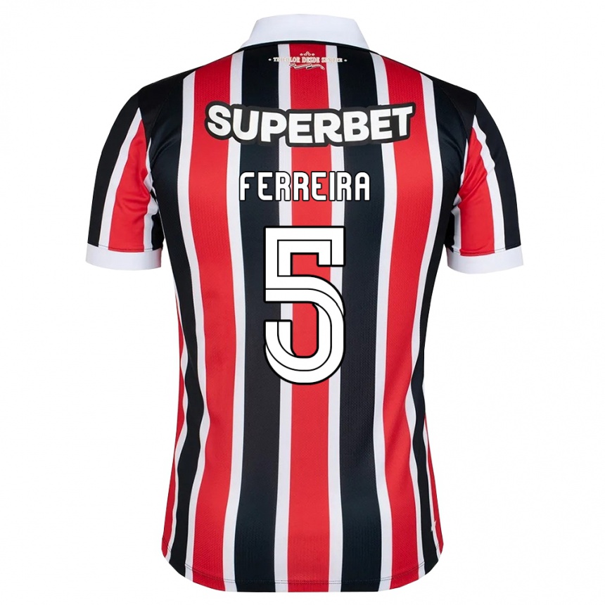 גברים כדורגל Matheus Ferreira #5 אדום לבן שחור הרחק ג'רזי 2026/27