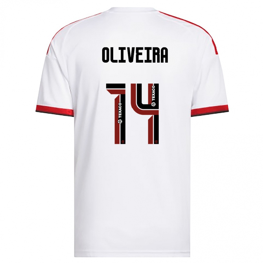 נשים כדורגל Gustavo Oliveira #14 לבן אדום שחור הרחק ג'רזי 2026/27
