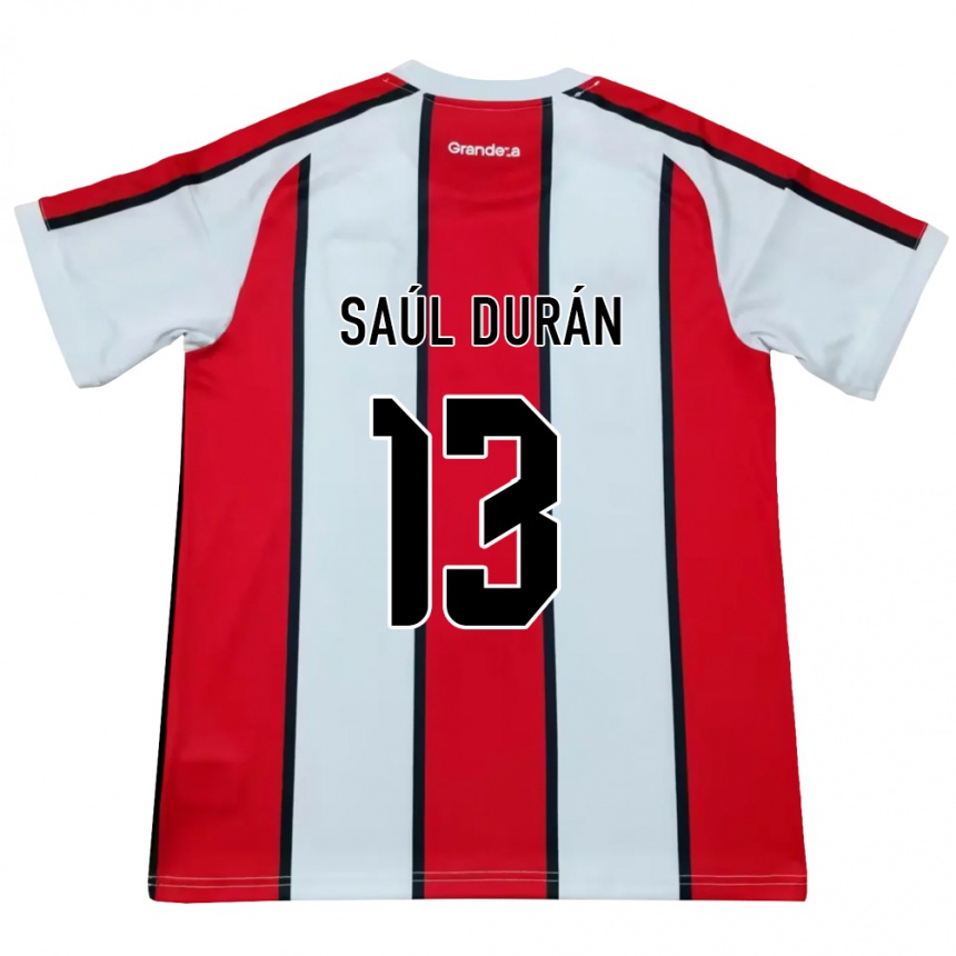 ילדים כדורגל Saúl Durán #13 לבן אדום שחור הרחק ג'רזי 2026/27