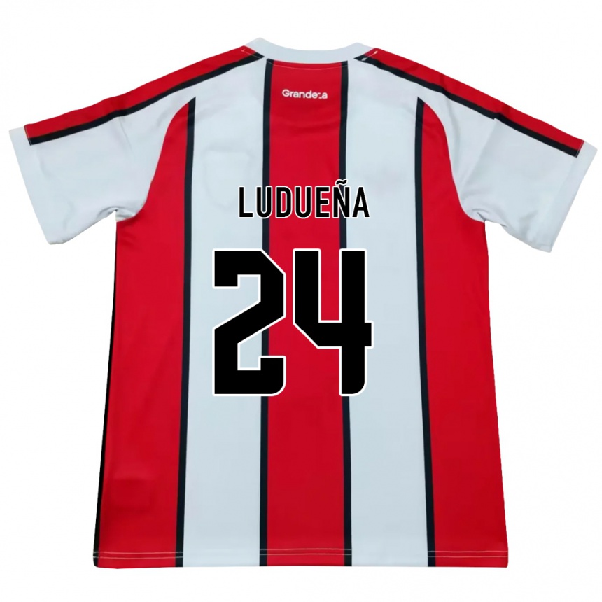 ילדים כדורגל Belén Ludueña #24 לבן אדום שחור הרחק ג'רזי 2026/27