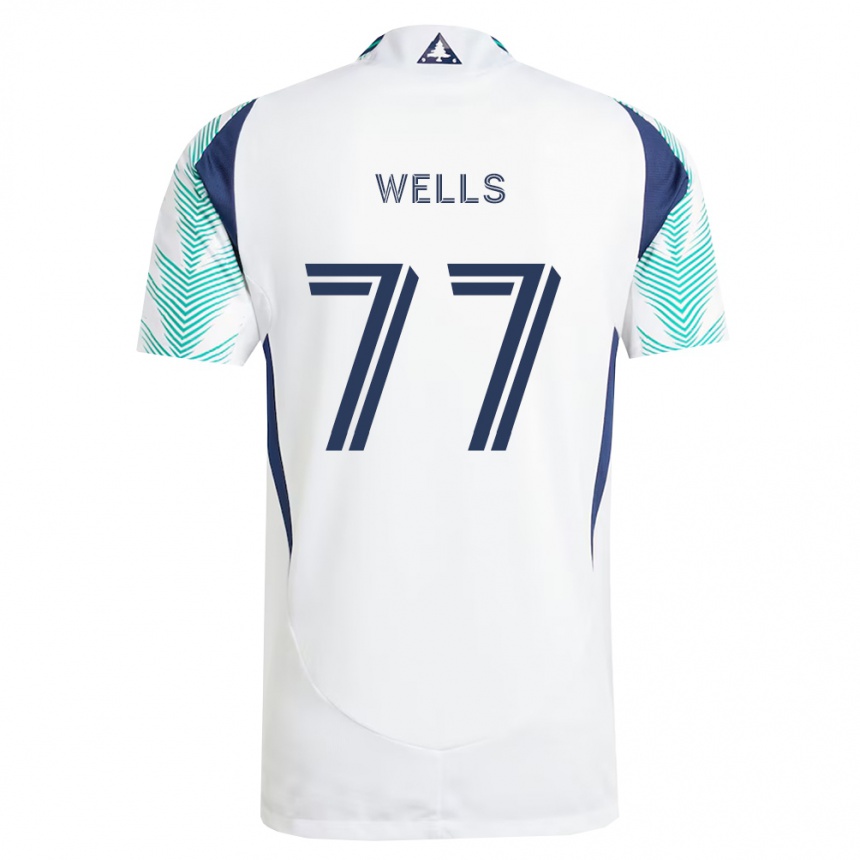 ילדים כדורגל Makai Wells #77 לבן כחול צי ירוק בהיר הרחק ג'רזי 2026/27