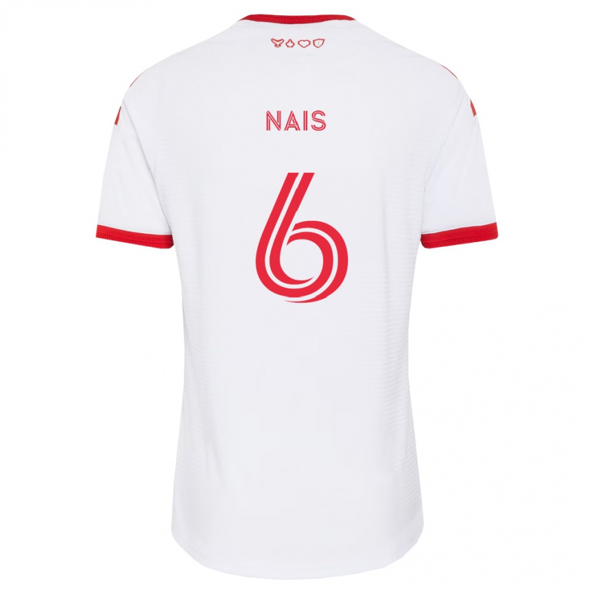 ילדים כדורגל Joshua Nais #6 לבן אדום שחור הרחק ג'רזי 2026/27