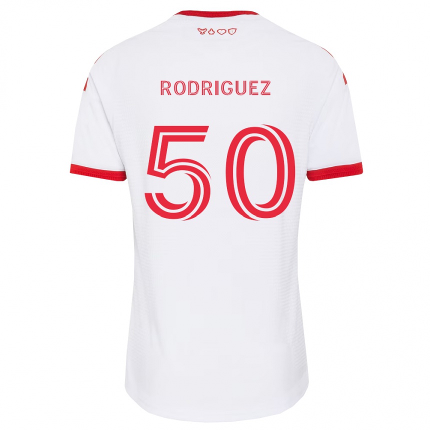 ילדים כדורגל Abraham Rodriguez #50 לבן אדום שחור הרחק ג'רזי 2026/27 ילדים כדורגל Abraham Rodriguez #50 לבן אדום שחור הרחק ג'רזי 2026/27