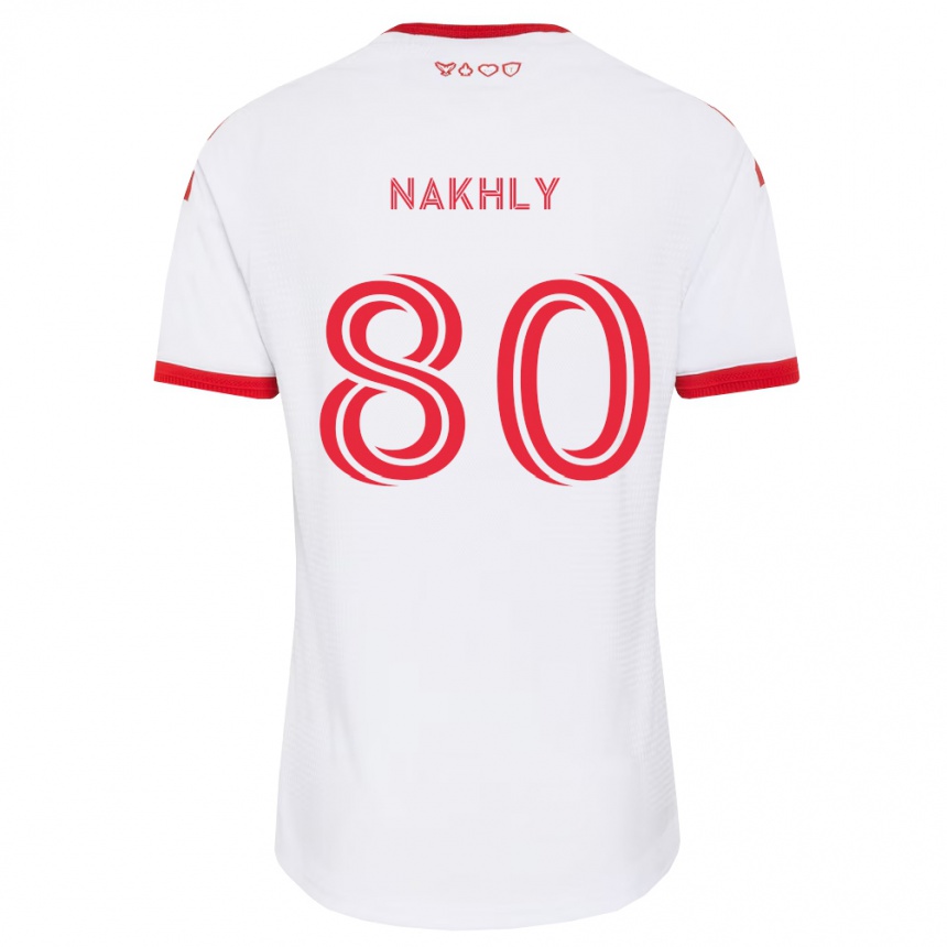 ילדים כדורגל Zakaria Nakhly #80 לבן אדום שחור הרחק ג'רזי 2026/27