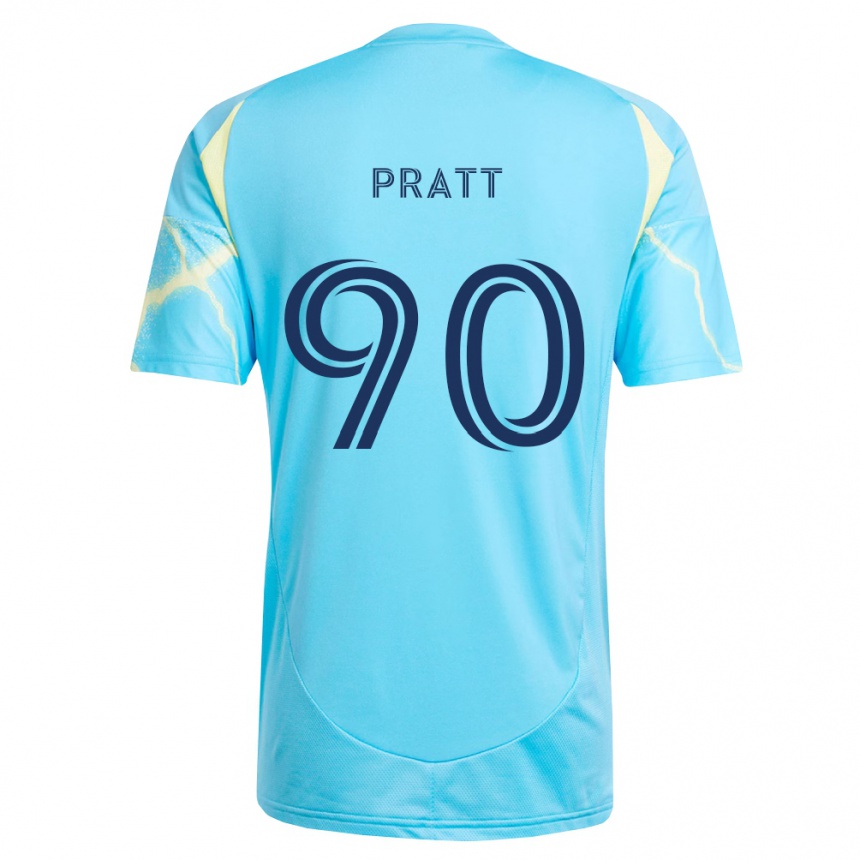 ילדים כדורגל Oliver Pratt #90 כחול בהיר שחור צהוב בהיר הרחק ג'רזי 2026/27