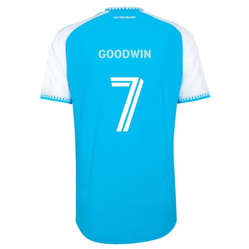 גברים כדורגל Archie Goodwin #7 כחול שמיים לבן שחור ג'רזי ביתית 2026/27