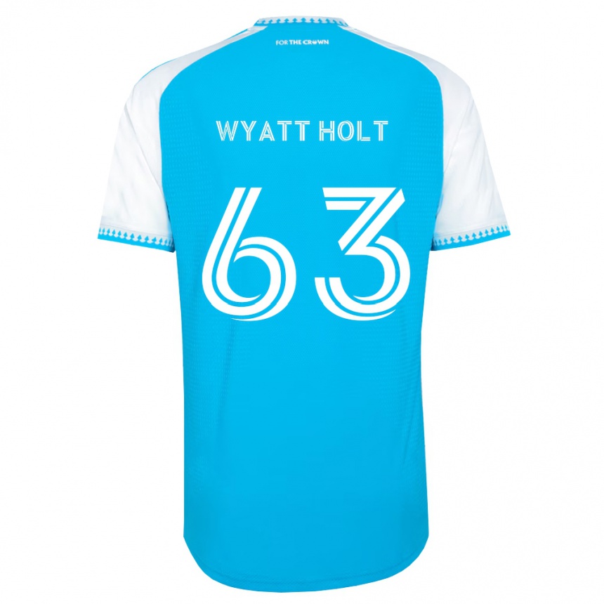 גברים כדורגל Wyatt Holt #63 כחול שמיים לבן שחור ג'רזי ביתית 2026/27 גברים כדורגל Wyatt Holt #63 כחול שמיים לבן שחור ג'רזי ביתית 2026/27