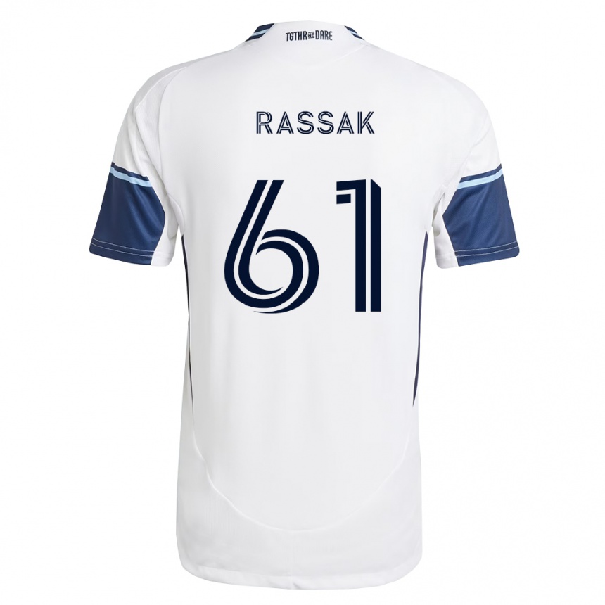 גברים כדורגל Carson Rassak #61 לבן כחול מלכותי ג'רזי ביתית 2026/27