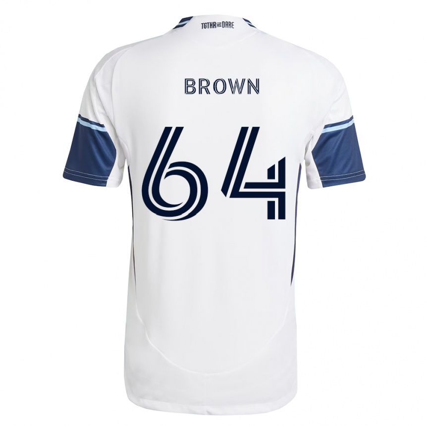גברים כדורגל Tyler Brown #64 לבן כחול מלכותי ג'רזי ביתית 2026/27