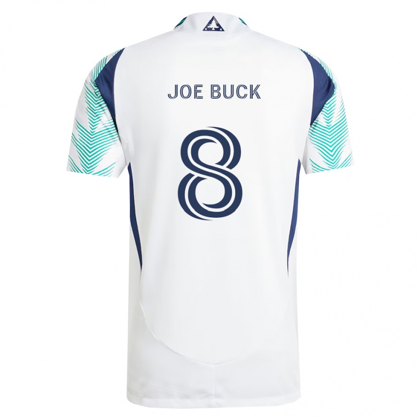גברים כדורגל Joe Buck #8 לבן כחול צי ירוק בהיר הרחק ג'רזי 2026/27 גברים כדורגל Joe Buck #8 לבן כחול צי ירוק בהיר הרחק ג'רזי 2026/27
