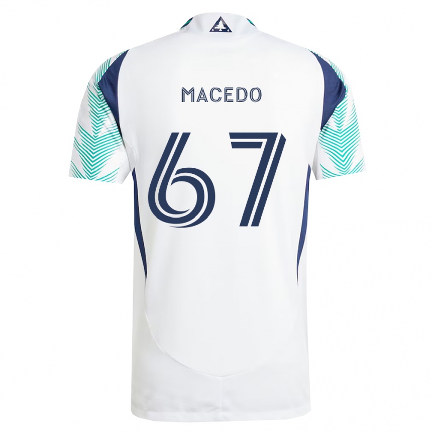 גברים כדורגל Josh Macedo #67 לבן כחול צי ירוק בהיר הרחק ג'רזי 2026/27