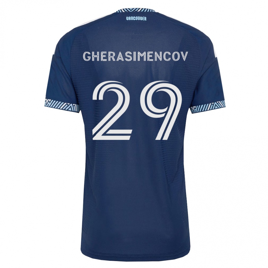 גברים כדורגל Mihail Gherasimencov #29 כחול עמוק לבן הרחק ג'רזי 2026/27