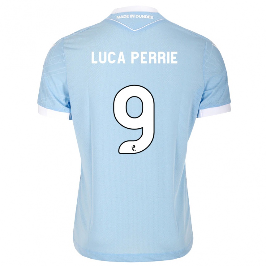 גברים כדורגל Luca Perrie #9 כחול שמיים בהיר לבן הרחק ג'רזי 2026/27