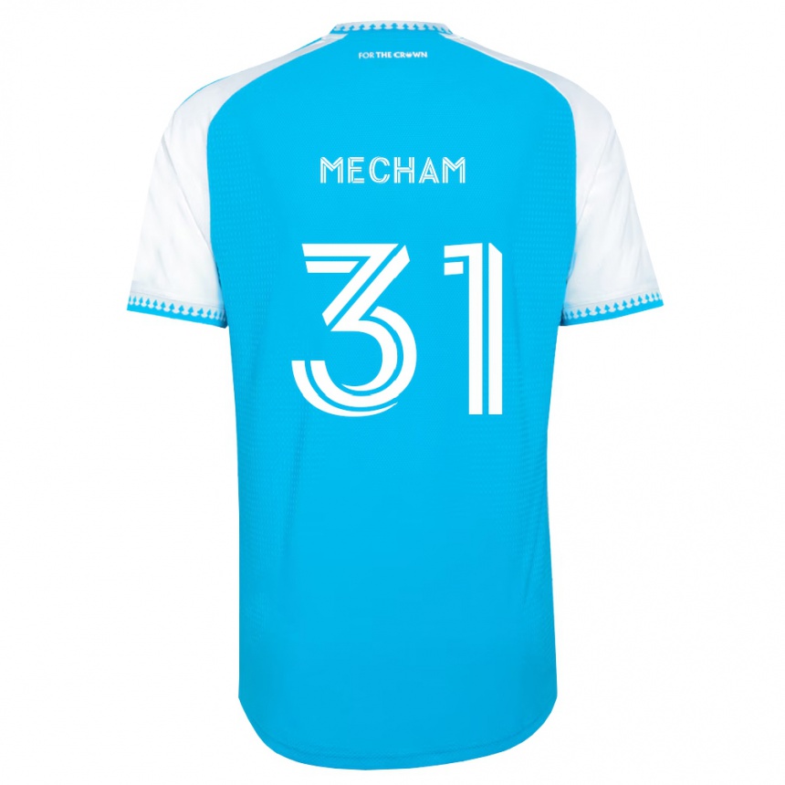 נשים כדורגל Jake Mecham #31 כחול שמיים לבן שחור ג'רזי ביתית 2026/27