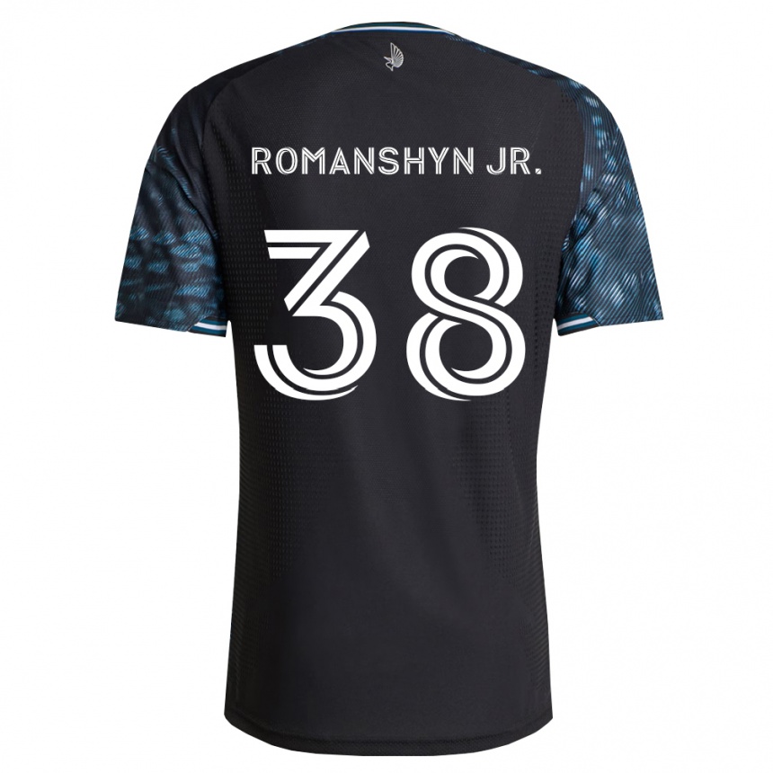 נשים כדורגל Kage Romanshyn Jr. #38 שחור לבן ג'רזי ביתית 2026/27