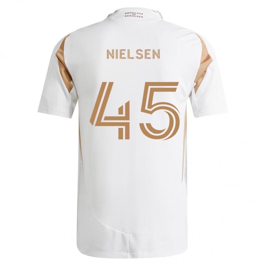 נשים כדורגל Kenny Nielsen #45 לבן חום הרחק ג'רזי 2026/27 נשים כדורגל Kenny Nielsen #45 לבן חום הרחק ג'רזי 2026/27