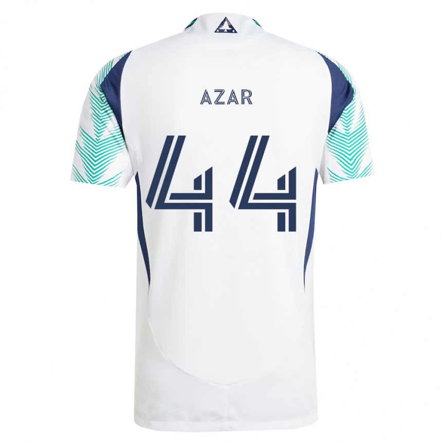 נשים כדורגל Logan Azar #44 לבן כחול צי ירוק בהיר הרחק ג'רזי 2026/27