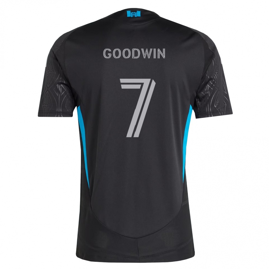 נשים כדורגל Archie Goodwin #7 שחור לבן כחול שמיים הרחק ג'רזי 2026/27