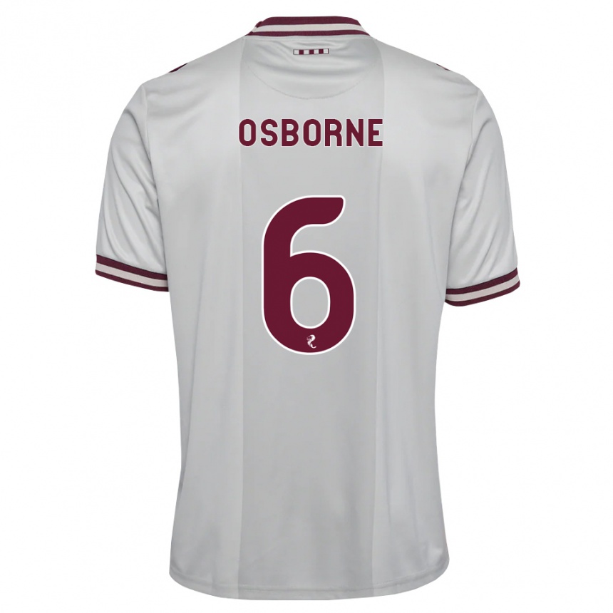 נשים כדורגל Alfie Osborne #6 לבן בורגונדי הרחק ג'רזי 2026/27
