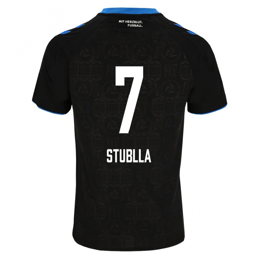 ילדים כדורגל Shkrep Stublla #7 שחור לבן אדום ג'רזי ביתית 2026/27