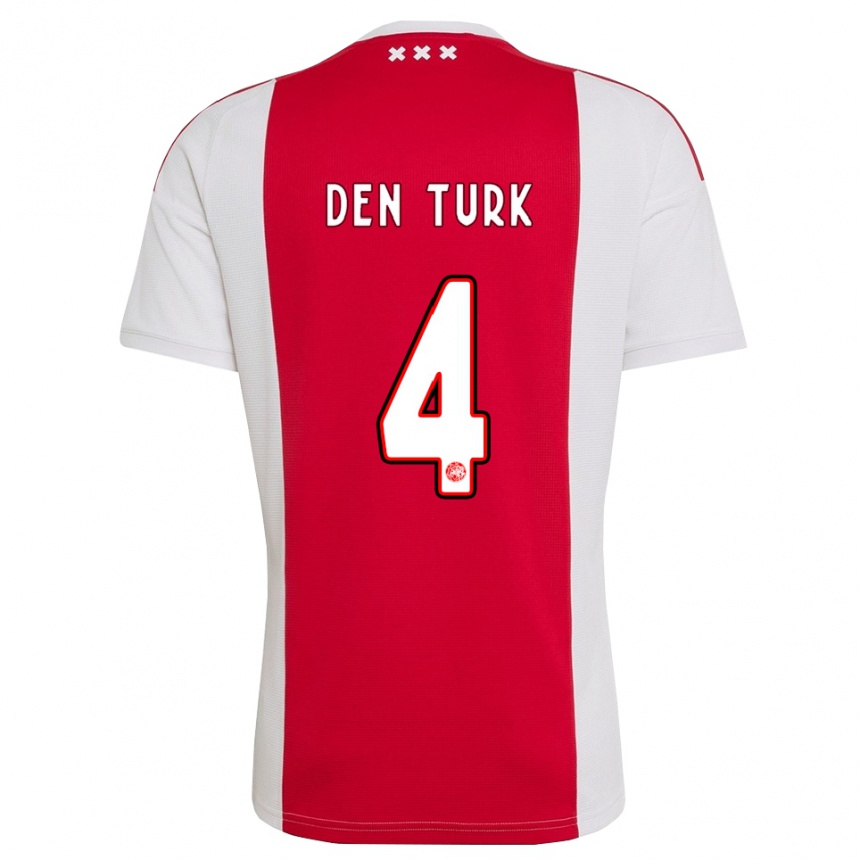 ילדים כדורגל Deau Den Turk #4 אדום לבן צהוב ג'רזי ביתית 2026/27