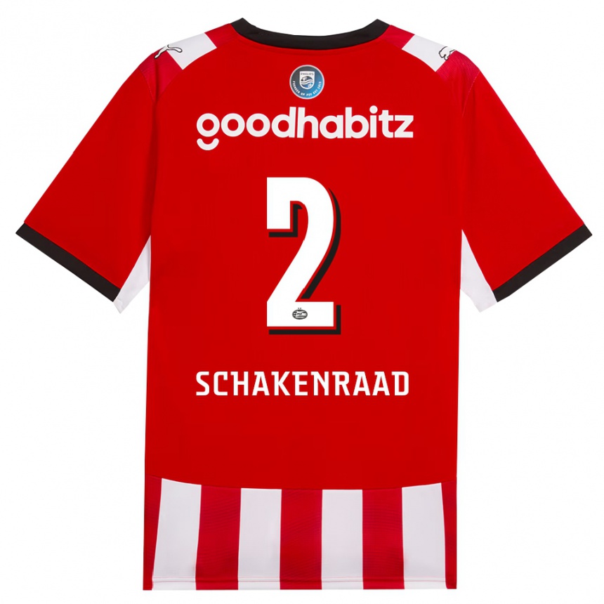 ילדים כדורגל Loek Schakenraad #2 אדום לבן שחור ג'רזי ביתית 2026/27