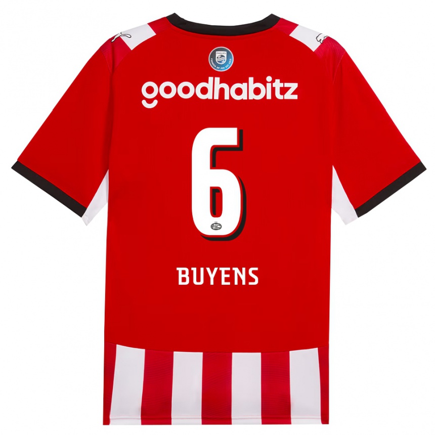 ילדים כדורגל Mathieu Buyens #6 אדום לבן שחור ג'רזי ביתית 2026/27