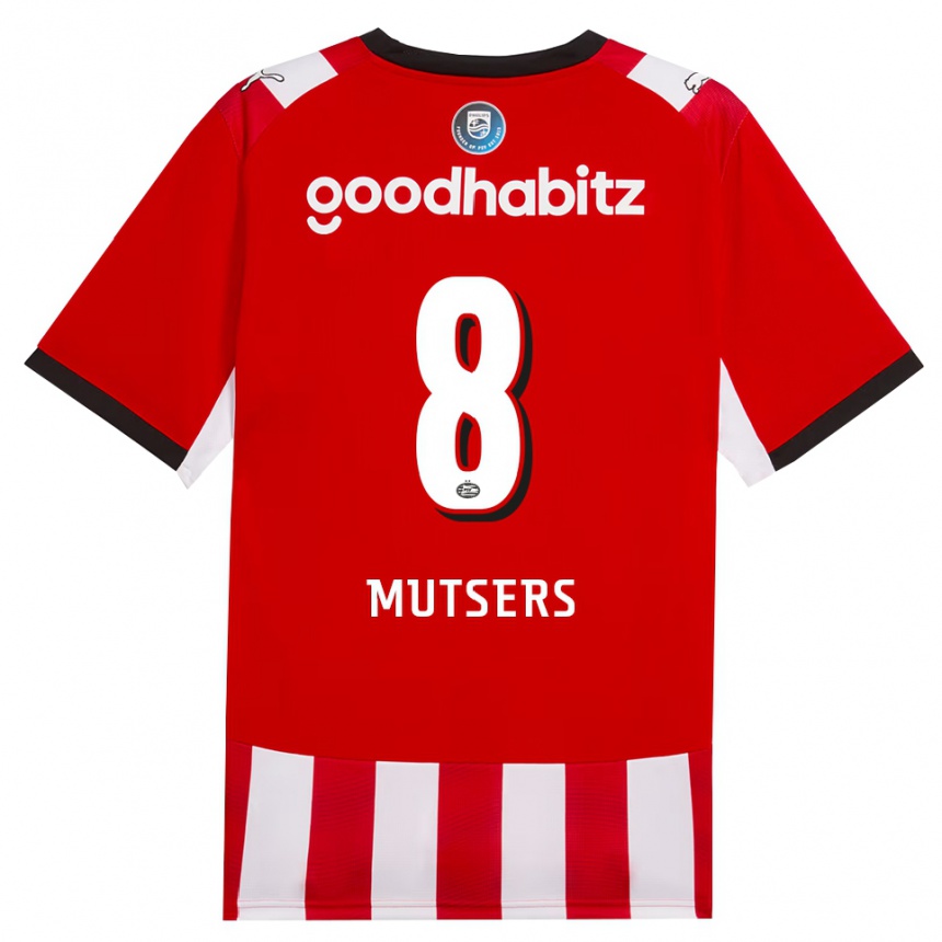 ילדים כדורגל Milan Mutsers #8 אדום לבן שחור ג'רזי ביתית 2026/27
