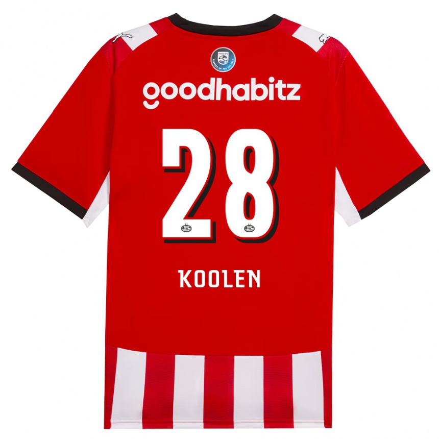 ילדים כדורגל Lars Koolen #28 אדום לבן שחור ג'רזי ביתית 2026/27