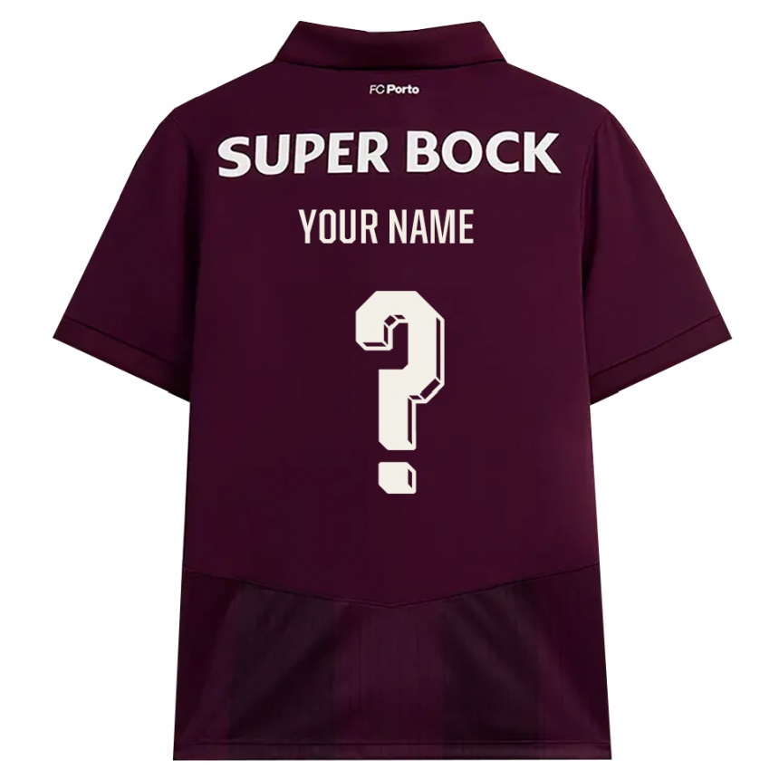 ילדים כדורגל השם שלך #0 בורדו לבן הרחק ג'רזי 2026/27