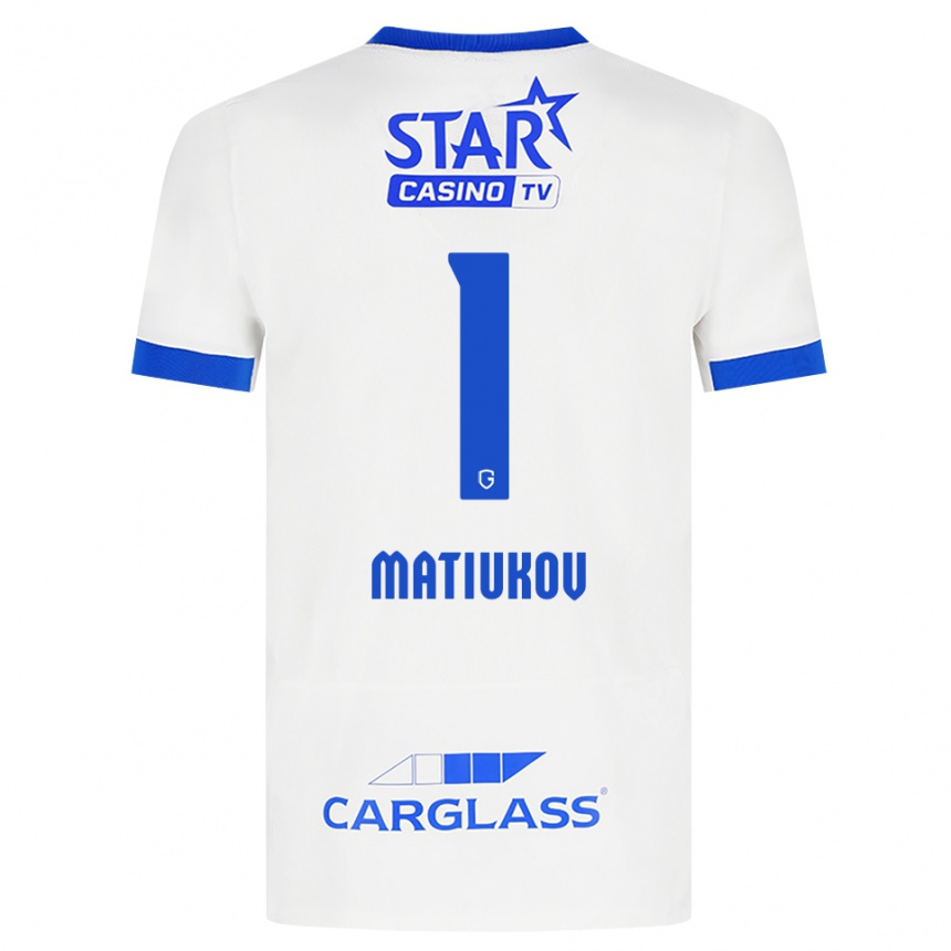 ילדים כדורגל Platon Matiukov #1 לבן כחול הרחק ג'רזי 2026/27 ילדים כדורגל Platon Matiukov #1 לבן כחול הרחק ג'רזי 2026/27