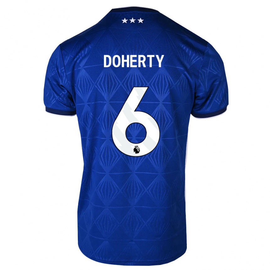 גברים כדורגל Ryan Doherty #6 כחול בינוני לבן אדום ג'רזי ביתית 2026/27