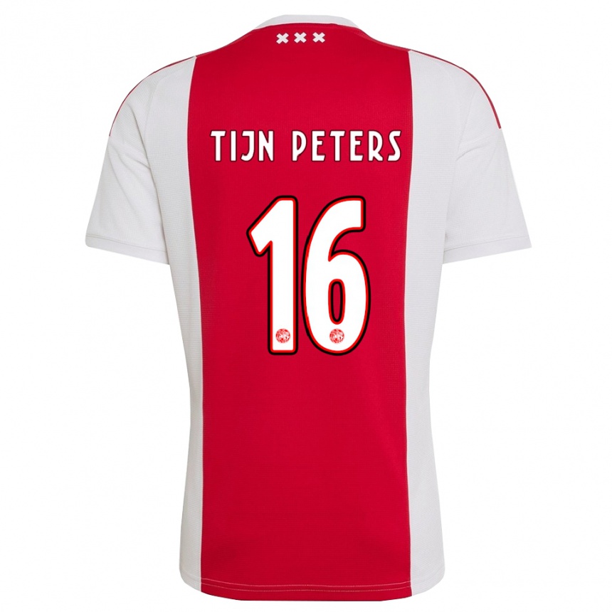 גברים כדורגל Tijn Peters #16 אדום לבן צהוב ג'רזי ביתית 2026/27 גברים כדורגל Tijn Peters #16 אדום לבן צהוב ג'רזי ביתית 2026/27