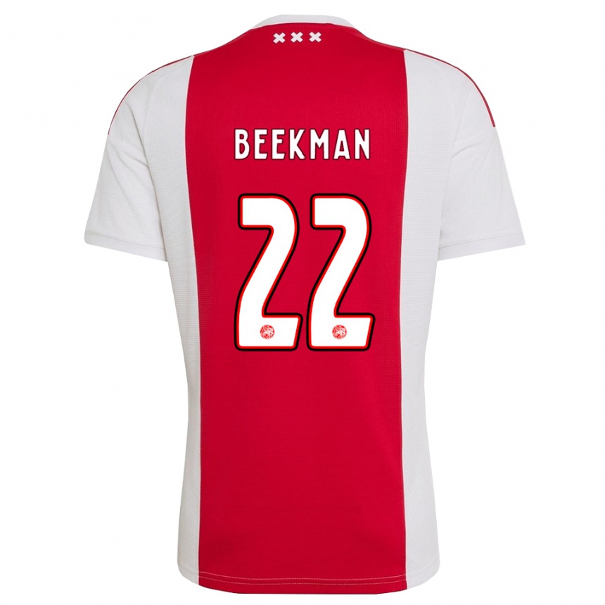 גברים כדורגל Luuk Beekman #22 אדום לבן צהוב ג'רזי ביתית 2026/27 גברים כדורגל Luuk Beekman #22 אדום לבן צהוב ג'רזי ביתית 2026/27
