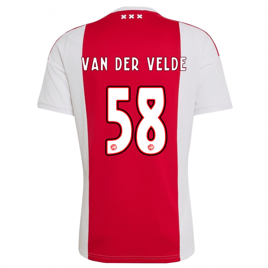 גברים כדורגל Valentijn Van Der Velde #58 אדום לבן צהוב ג'רזי ביתית 2026/27 גברים כדורגל Valentijn Van Der Velde #58 אדום לבן צהוב ג'רזי ביתית 2026/27