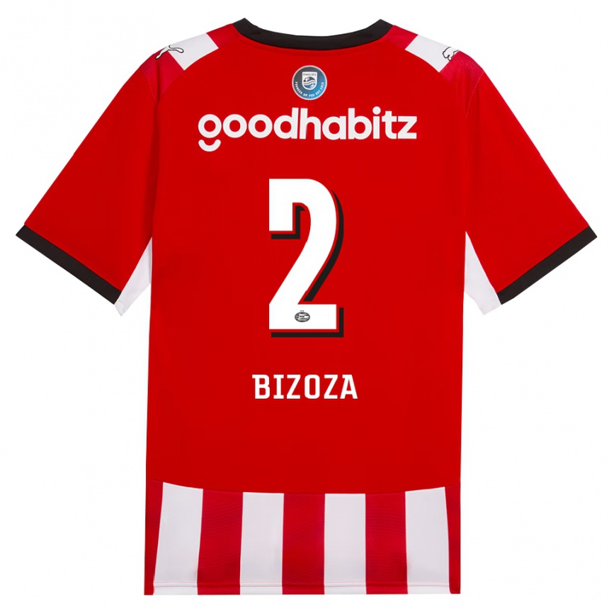 גברים כדורגל Kevin Bizoza #2 אדום לבן שחור ג'רזי ביתית 2026/27