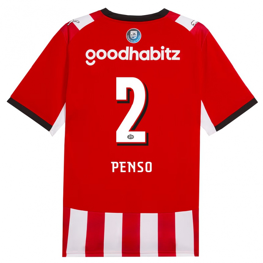 גברים כדורגל Kyano Penso #2 אדום לבן שחור ג'רזי ביתית 2026/27