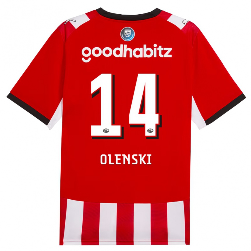 גברים כדורגל Rayjen Olenski #14 אדום לבן שחור ג'רזי ביתית 2026/27