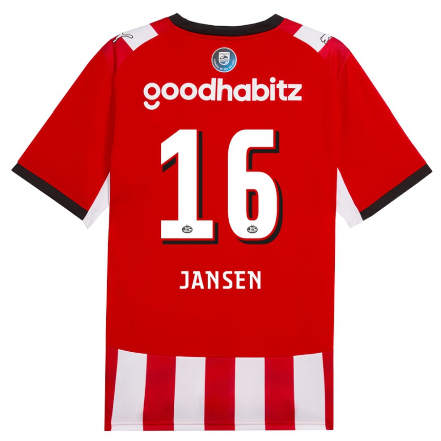 גברים כדורגל Sem Jansen #16 אדום לבן שחור ג'רזי ביתית 2026/27 גברים כדורגל Sem Jansen #16 אדום לבן שחור ג'רזי ביתית 2026/27