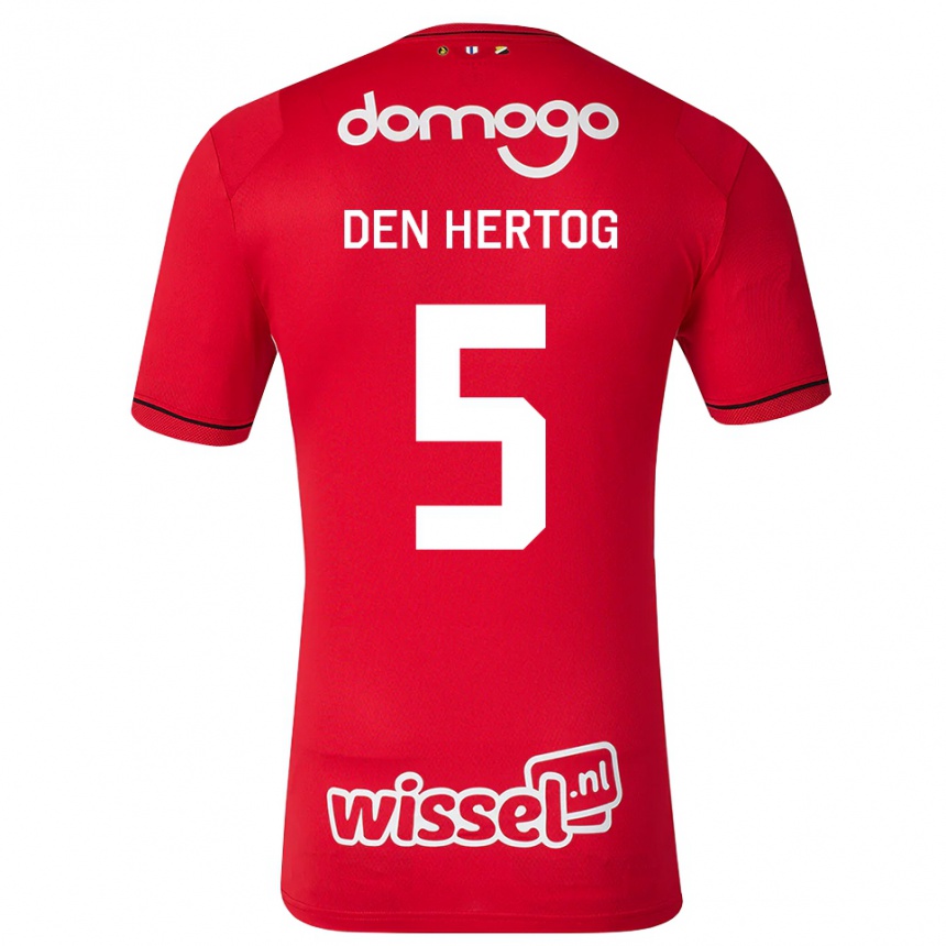 גברים כדורגל Mees Den Hertog #5 אדום לבן שחור ג'רזי ביתית 2026/27