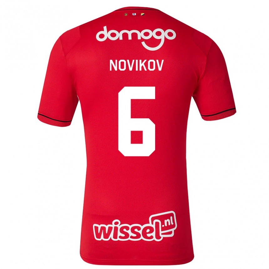 גברים כדורגל Serge Novikov #6 אדום לבן שחור ג'רזי ביתית 2026/27