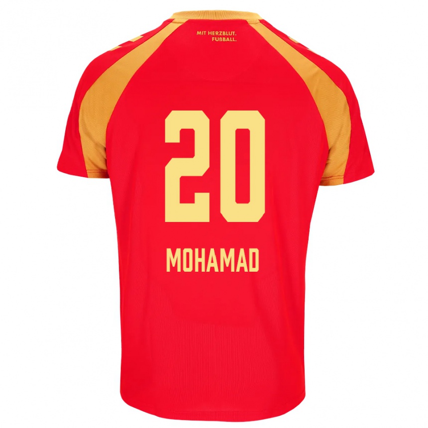 גברים כדורגל Hassan Mohamad #20 אדום כתום שחור הרחק ג'רזי 2026/27 גברים כדורגל Hassan Mohamad #20 אדום כתום שחור הרחק ג'רזי 2026/27