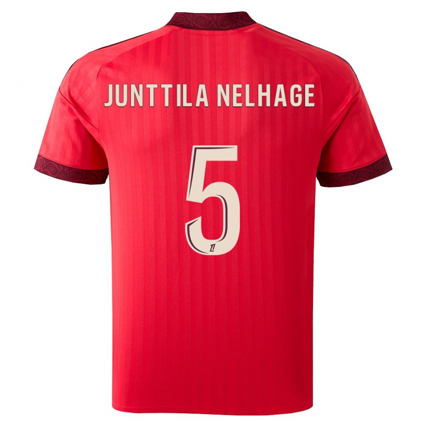 גברים כדורגל Elma Junttila Nelhage #5 בורגונדי אדום לבן הרחק ג'רזי 2026/27
