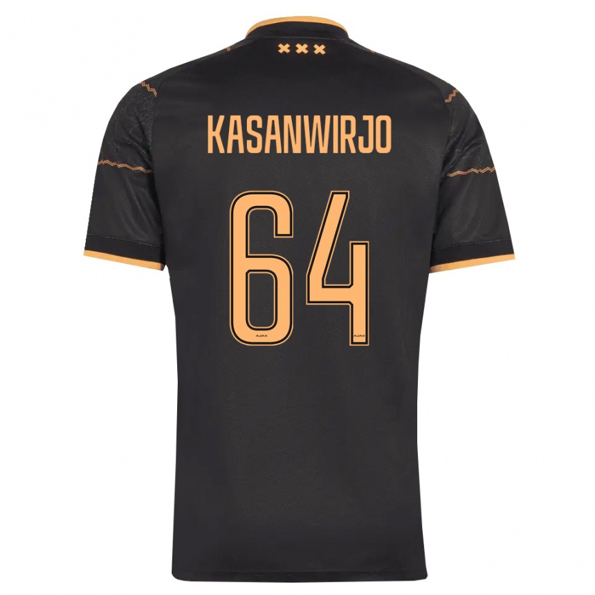 גברים כדורגל Kennynho Kasanwirjo #64 שחור כתום הרחק ג'רזי 2026/27 גברים כדורגל Kennynho Kasanwirjo #64 שחור כתום הרחק ג'רזי 2026/27