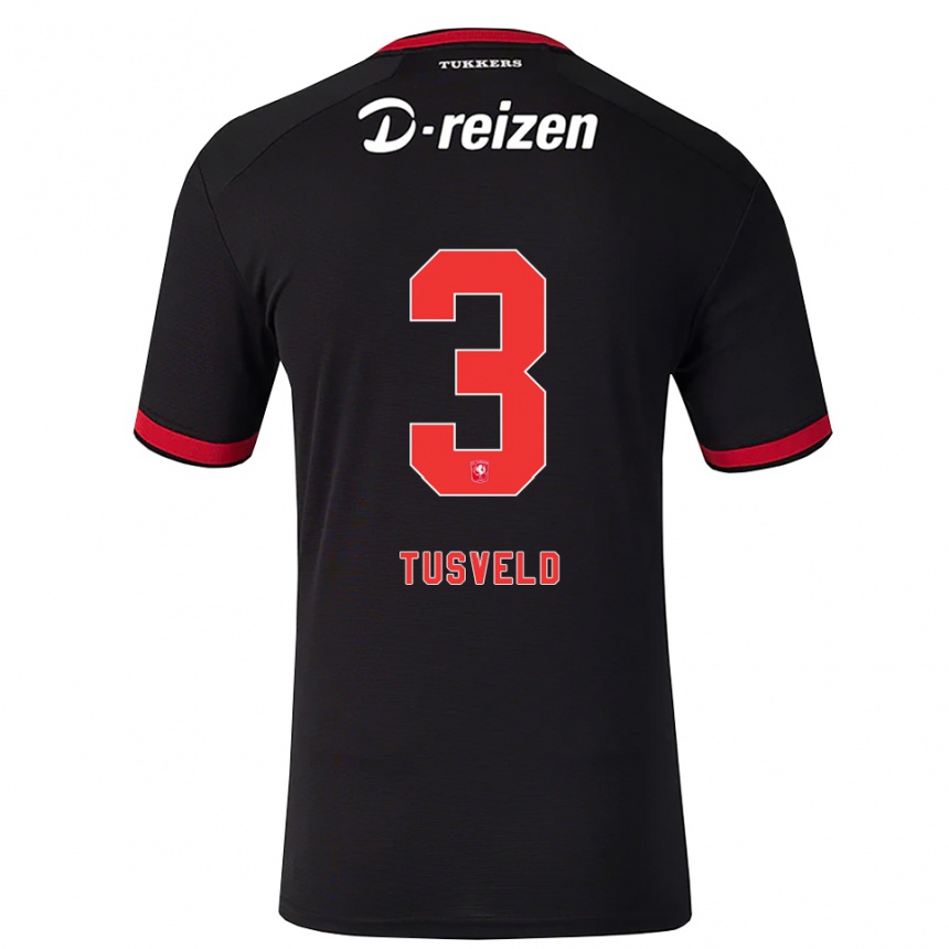 גברים כדורגל Tijn Tusveld #3 אדום לבן שחור הרחק ג'רזי 2026/27