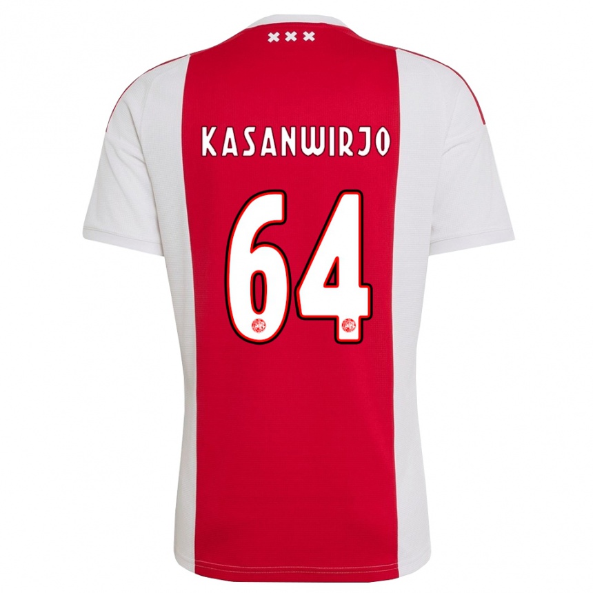 נשים כדורגל Kennynho Kasanwirjo #64 אדום לבן צהוב ג'רזי ביתית 2026/27 נשים כדורגל Kennynho Kasanwirjo #64 אדום לבן צהוב ג'רזי ביתית 2026/27