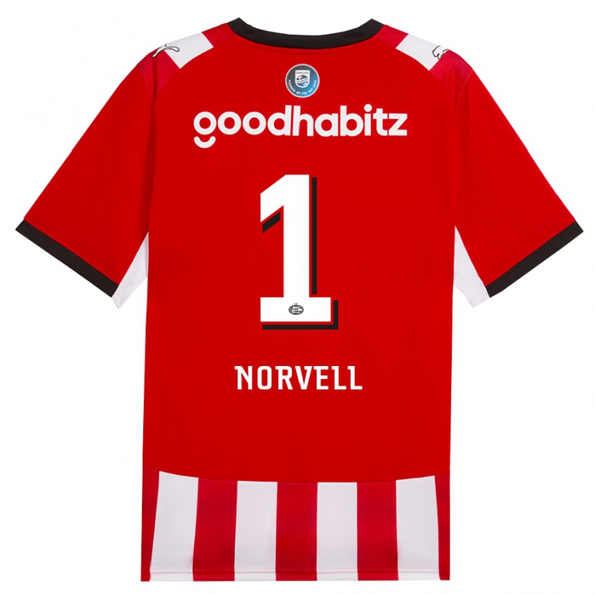 נשים כדורגל Jaden Norvell #1 אדום לבן שחור ג'רזי ביתית 2026/27