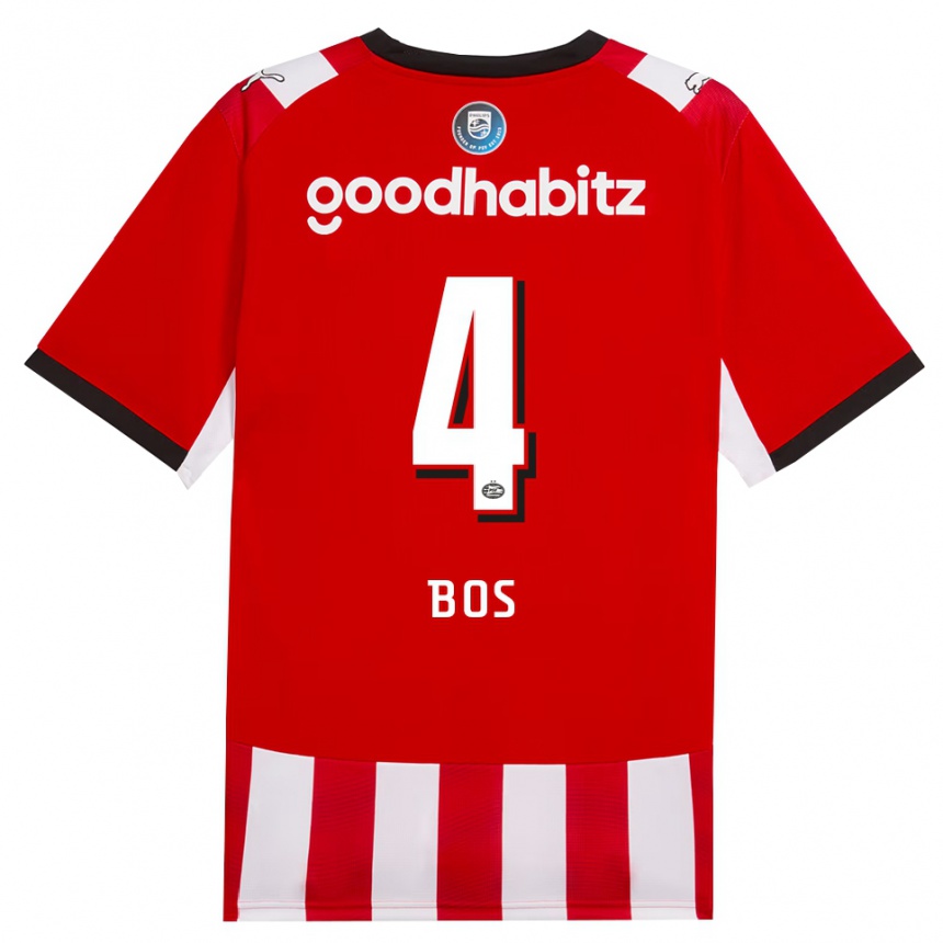 נשים כדורגל Floris Bos #4 אדום לבן שחור ג'רזי ביתית 2026/27